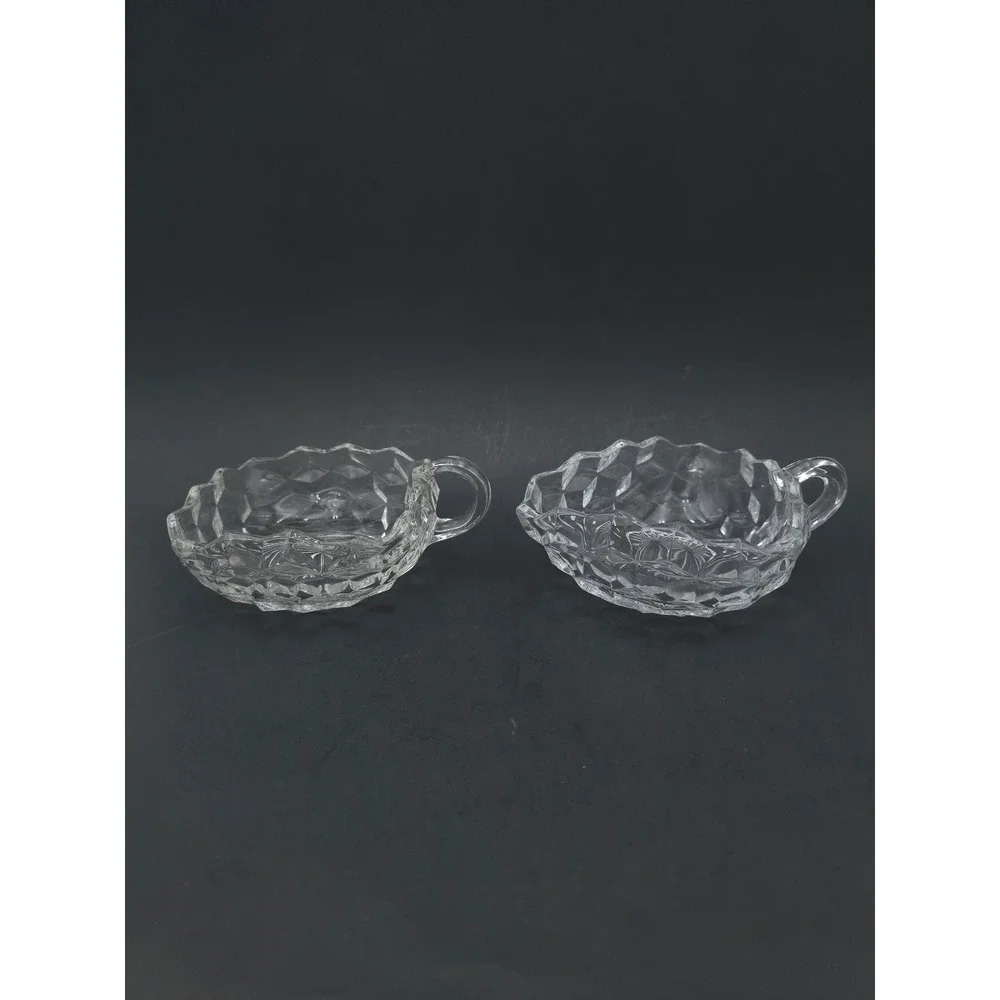 Fostoria American nappy dish single handle nut bowl cup square triangle Lot of 2
